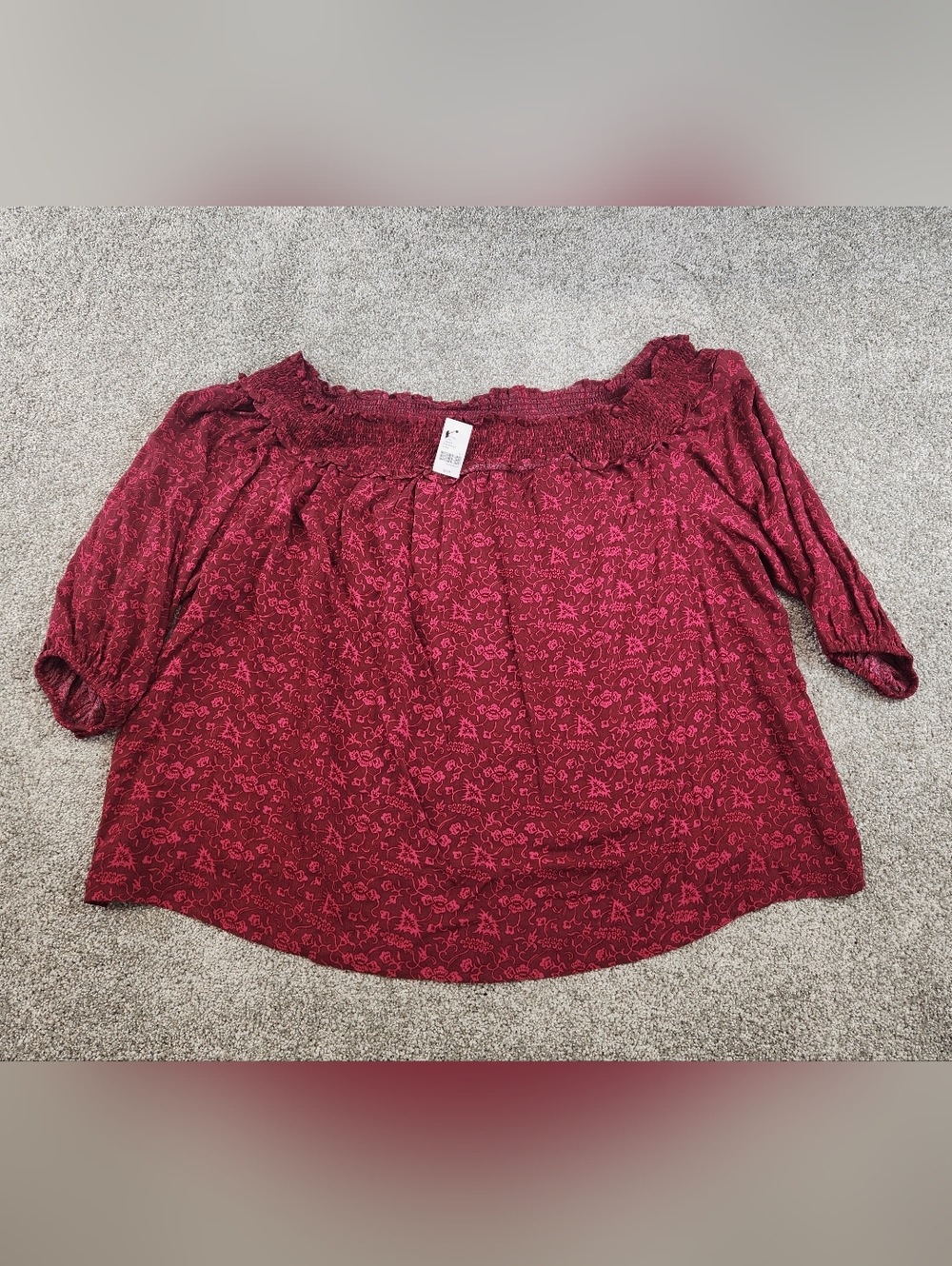 LANE BRYANT Berry Red Floral Off The Shoulder Blouse Size 22/24 Rayon